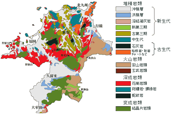 福岡県の地質概略図